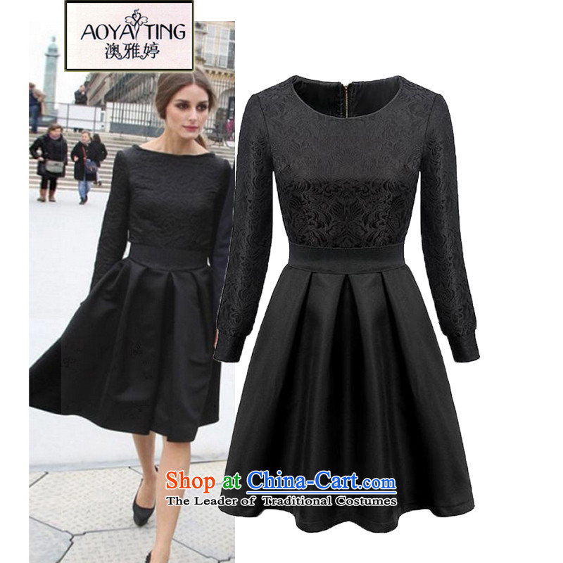 O Ya-ting to increase women's code 2015 new autumn and winter dresses thick mm video thin long-sleeved forming the jacquard bon bon skirts 9601 Black?5XL?175-200 recommends that you Jin