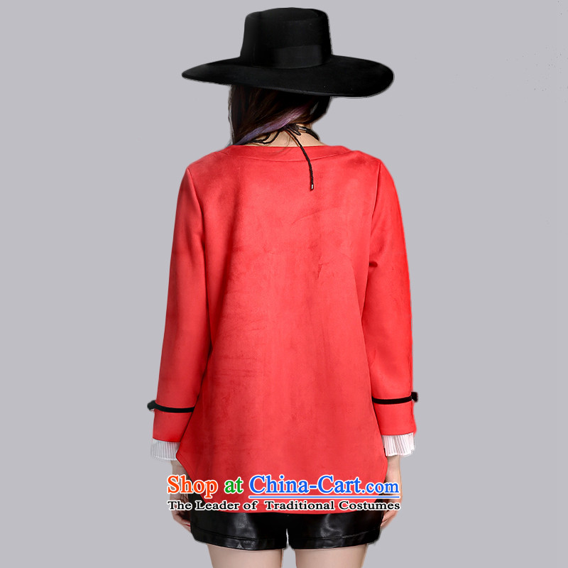 The autumn 2015 Elizabeth discipline new Ruili larger female to xl T-shirt with round collar stylish mm thick chamois leather stitching short shirts PQ8018- red 2XL, discipline sa shopping on the Internet has been pressed.