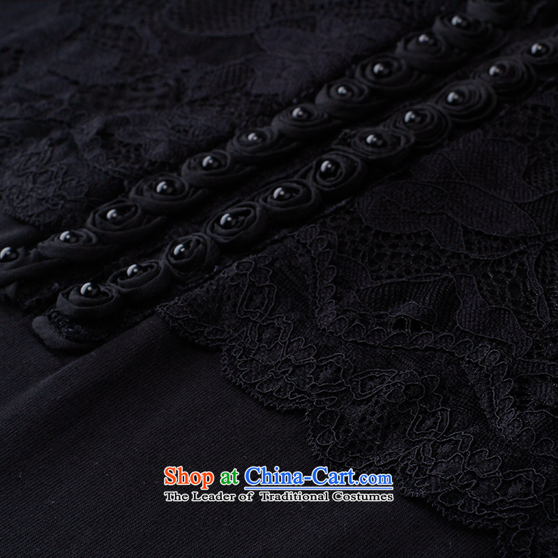 The former Yugoslavia Li Sau 2015 autumn large new mount female sexy round V-neck collar flower lace rose Stretch video and slender black 3XL, 0131 UT T-shirt small Li Sau-shopping on the Internet has been pressed.