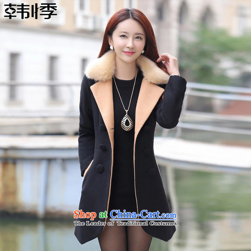 Korea into 2015 autumn and winter New Women Korean fashion in the Sau San double-long hair for gross 863 black jacket coat?863 M