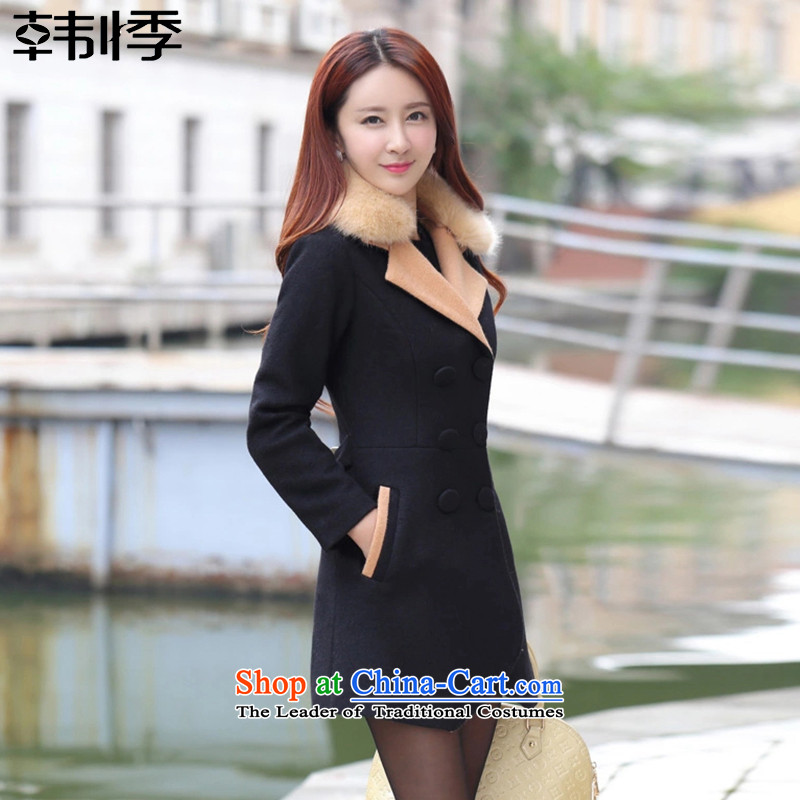 Korea into 2015 autumn and winter New Women Korean fashion in the Sau San double-long hair for gross 863 black jacket coat? 863 M, Korea has been pressed into shopping on the Internet