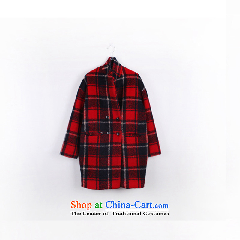 Havenmei2015 autumn and winter new Korean small fresh Korean female grid clip cotton thick hair? overcoat G009 red checkered m,haven mei,,, shopping on the Internet