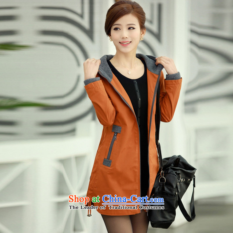 El-century to increase women's code load spring and autumn 2015 New Fat MM larger windbreaker. long thin coat N8397# graphics orange XXXXL, el-century , , , shopping on the Internet