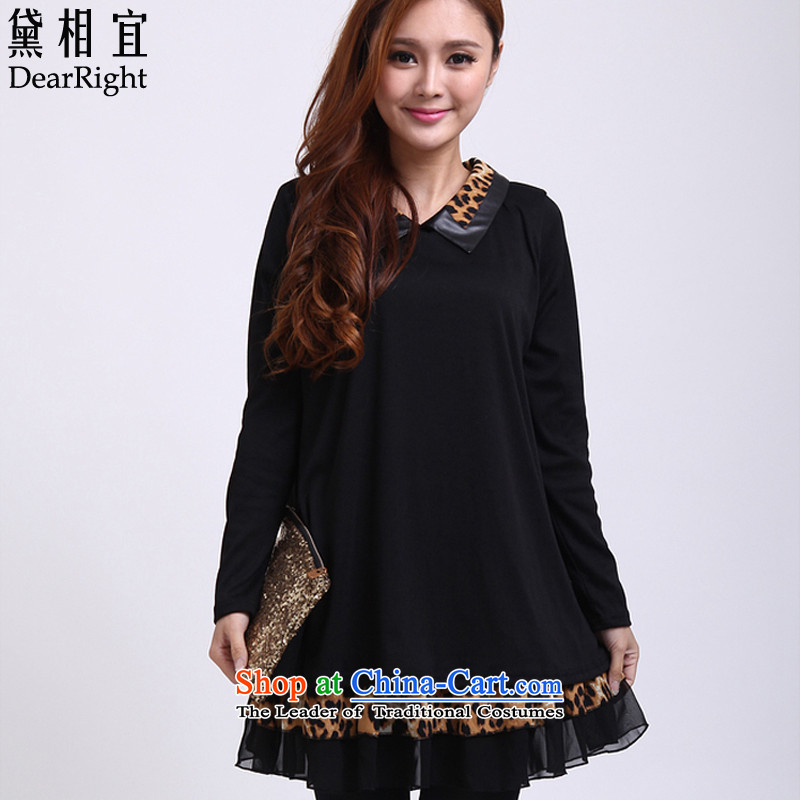Doi affordable to xl long-sleeved dresses 200 catties thick Korean forming the sister A skirt autumn and winter thick mm loose video thin leave two black shirt4XL_ forming the recommendations 190-220 catties_