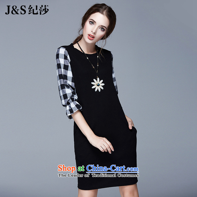  Large 2015 Elizabeth discipline female Korean autumn to replace increase in the skirt long Loose Cuff knitwear skirts, Color Plane grid stitching SN1519 black 4XL