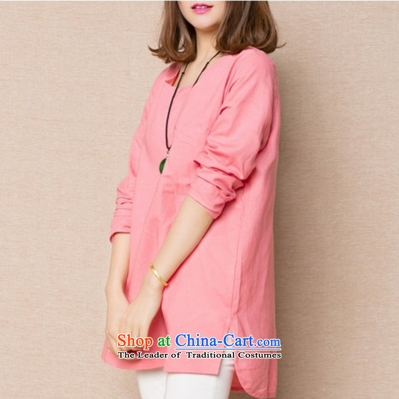 Replace the Korean version of the 2015 autumn shirt MM thick cotton linen A relaxd T-shirts, T-shirt shirts video thin light pink 3XL, road chyian shopping on the Internet has been pressed.