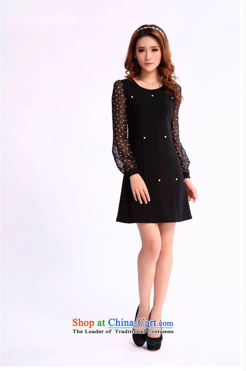 Create the  2015 autumn billion new Korean version of large numbers of ladies chiffon stitching wave in long long-sleeved round-neck collar dresses XXXL black picture, prices, brand platters! The elections are supplied in the national character of distribution, so action, buy now enjoy more preferential! As soon as possible.
