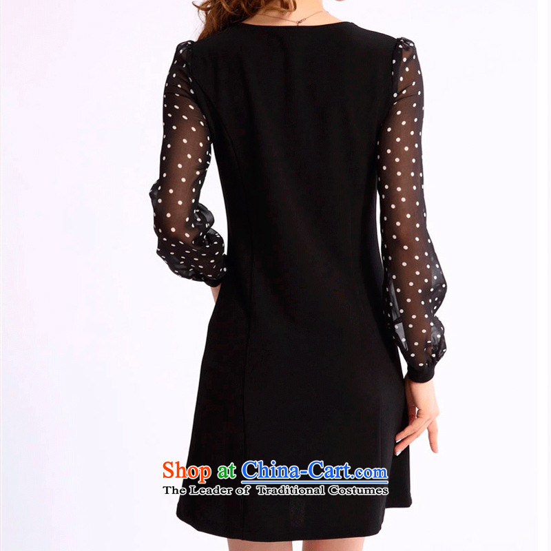 Create the  2015 autumn billion new Korean version of large numbers of ladies chiffon stitching wave in long long-sleeved round-neck collar dresses black XXXL, billion gymnastics shopping on the Internet has been pressed.