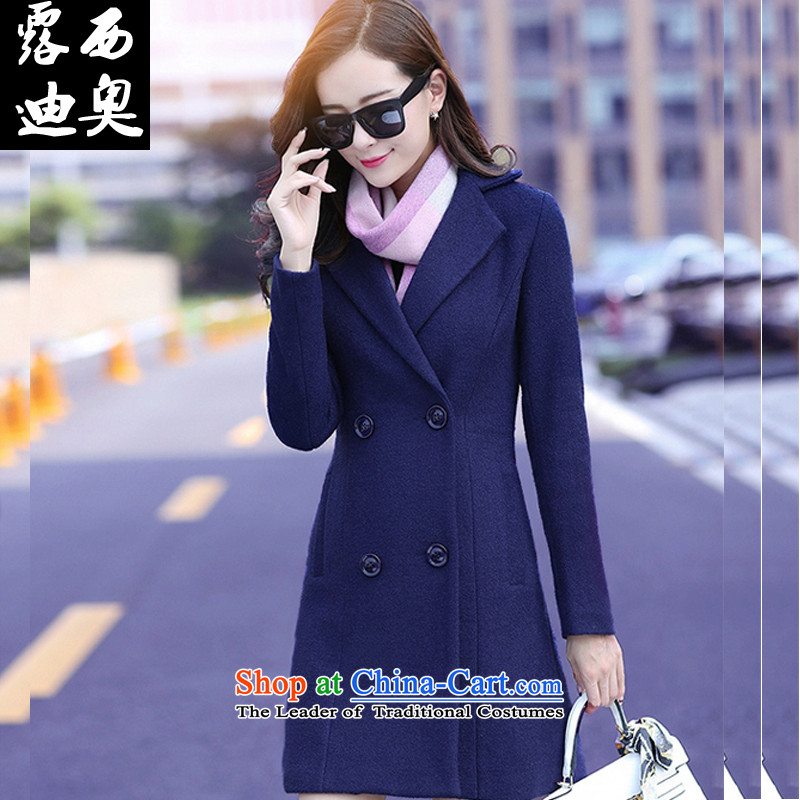 Lucie, wool coat women 2015 Winter Olympics? the new Korean version of Sau San solid color jacket women in double-long a wool coat MN1561 BlueM