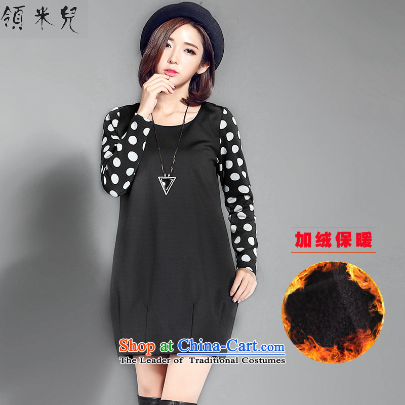 For M- 2015 XL women Fall_Winter Collections new graphics thin waves mm thick point plus lint-free long-sleeved thick lanterns dresses W2081 3XL black
