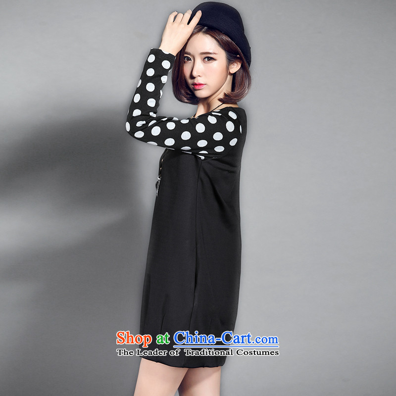 For M- 2015 XL women Fall/Winter Collections new graphics thin waves mm thick point plus lint-free long-sleeved thick lanterns dresses W2081 3XL, black collar-m , , , shopping on the Internet