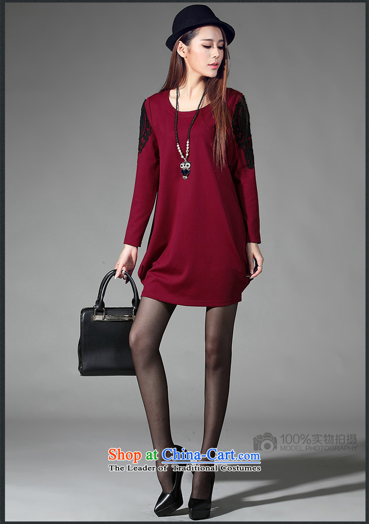 For M-XL female thick mm thin 2015 autumn and winter video new lace stitching light hovering over-forming the long-sleeved dresses W2075 wine red 3XL picture, prices, brand platters! The elections are supplied in the national character of distribution, so action, buy now enjoy more preferential! As soon as possible.