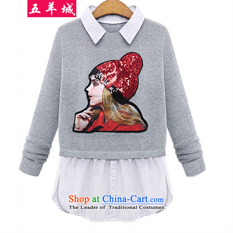 Five Rams City larger fall in 2015 new larger female cartoon images knitwear thick sister western smart casual wear shirts stitching 318 Black XXL recommendations 120-140 around 922.747, Five Rams City shopping on the Internet has been pressed.