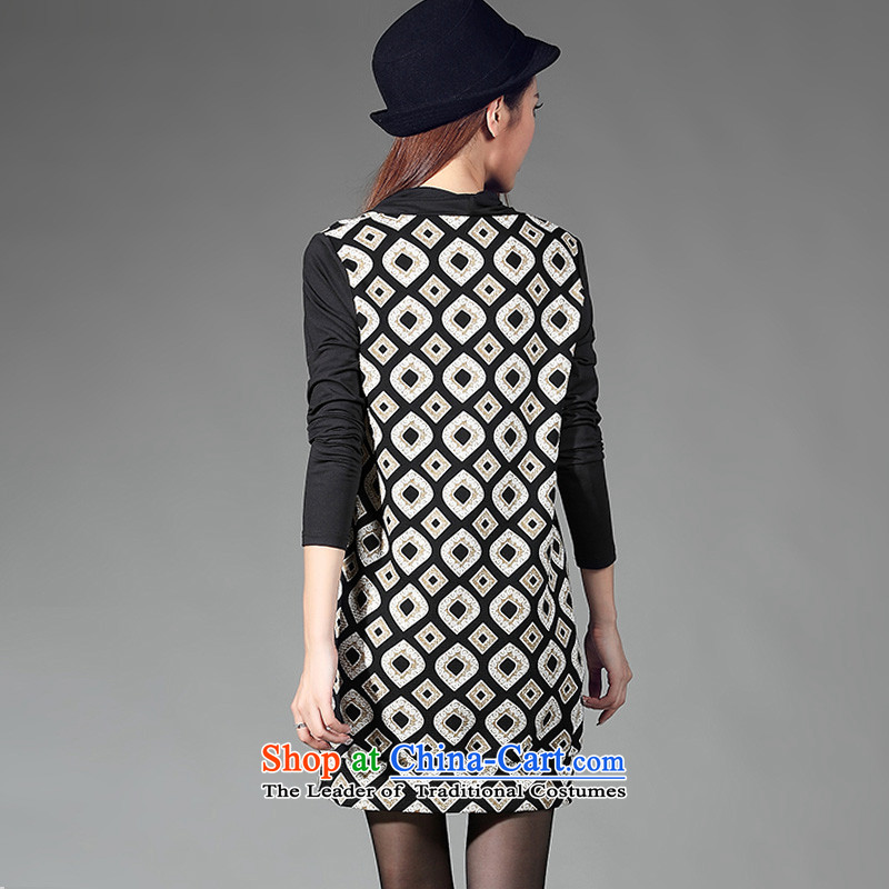 Morning to 2015 autumn and winter new Korean trendy code women heap heap for dress thick MM stamp stitching long-sleeved black skirt 4XL 150 - 160131, morning recommendations be , , , shopping on the Internet
