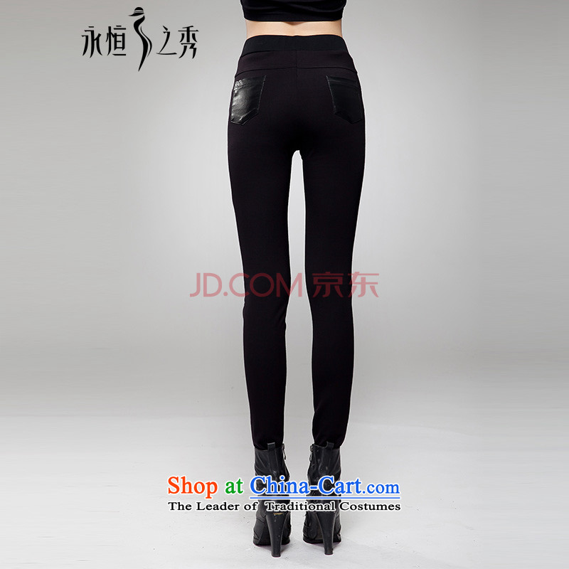 The Eternal-soo to xl ladies casual pants autumn 2015 new product expertise mm thick, Hin thin sister new Korean PU stitching wild black trousers 3XL, eternal Soo , , , shopping on the Internet