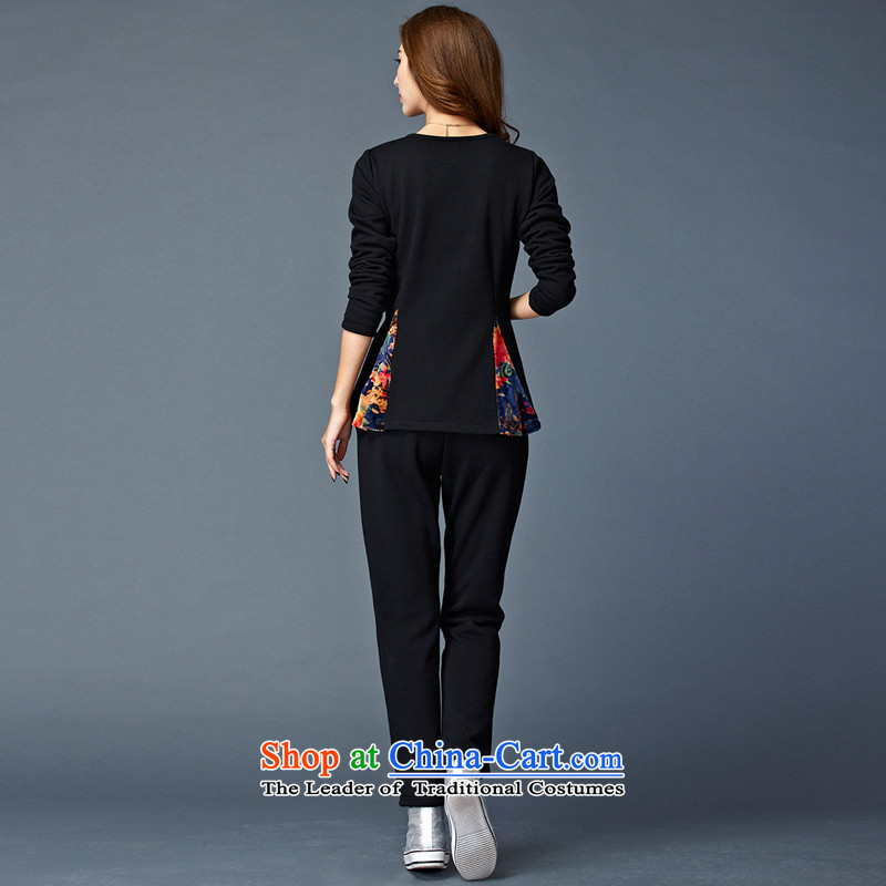 For M- Large 2015 women Fall/Winter Collections plus new lint-free thick leisure sweater kit fat mm thin t-shirt + Video pants two kits W8802 Black Kit for M-.... XXXL, shopping on the Internet