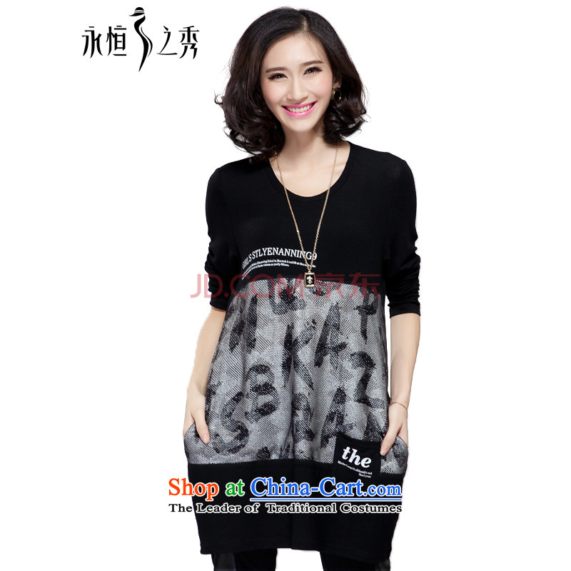 The Eternal-soo to xl t-shirts thick mm sister 2015 Autumn new products in Europe and America, Hin thick stamp thin, long, long-sleeved T-shirt with black skirt?3XL_145 Yi Jin -165 catty through_