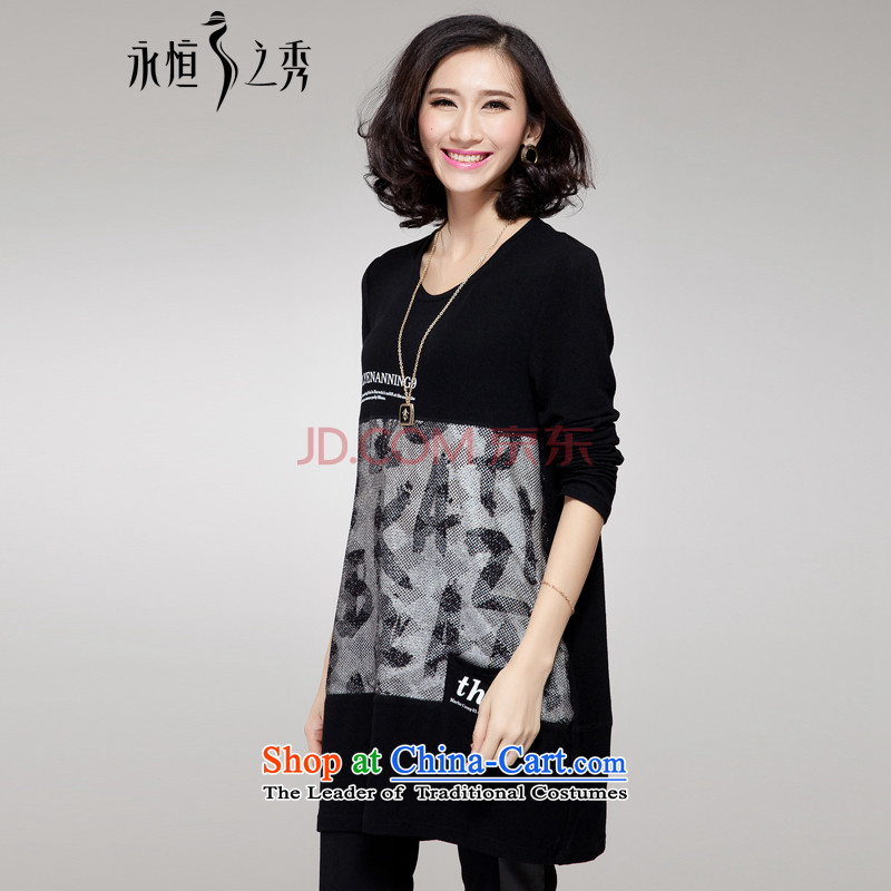 The Eternal-soo to xl t-shirts thick mm sister 2015 Autumn new products in Europe and America, Hin thick stamp thin, long, long-sleeved T-shirt with black skirt 3XL(145 Yi Jin -165 catty, eternal-soo wore shopping on the Internet has been pressed.