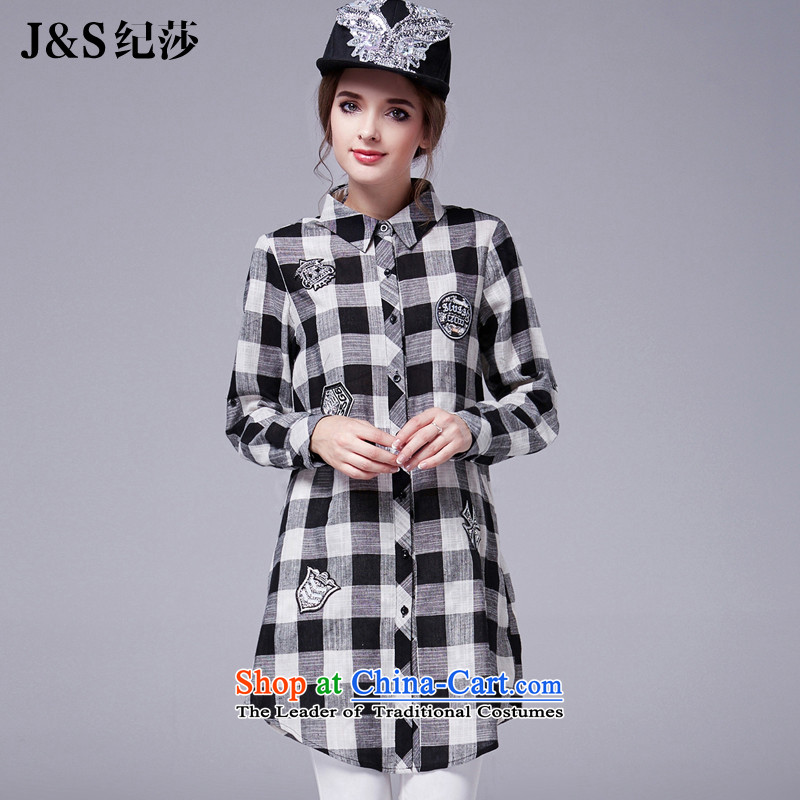 Elizabeth2015 ultra high discipline code women fall inside the new hot seal long grid drill shirt thick mm thin loose shirtSN1010 GraphicsBlack and Gray Tartan color2XL