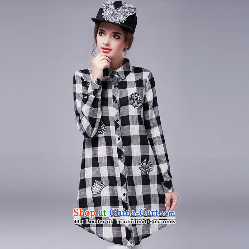 Elizabeth 2015 ultra high discipline code women fall inside the new hot seal long grid drill shirt thick mm thin loose shirt SN1010 Graphics Black and Gray Tartan 2XL, color discipline sa shopping on the Internet has been pressed.