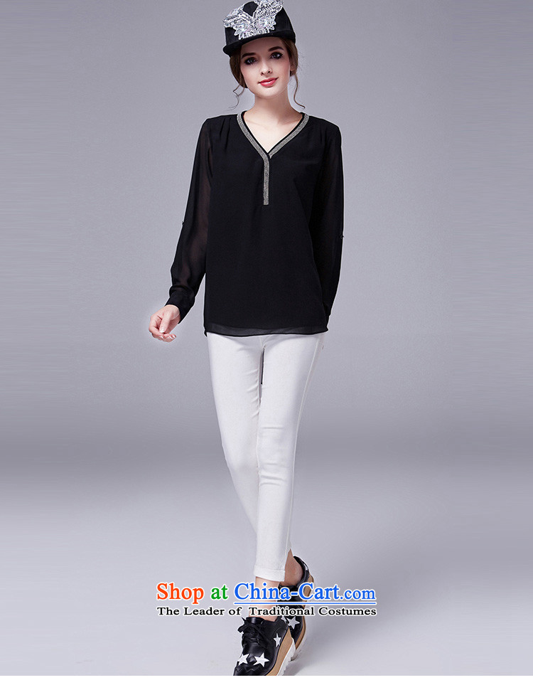 Elizabeth 2015 ultra thick discipline sister larger female autumn replacing V-Neck long-sleeved shirt thick mm chiffon forming the netting fluoroscopy T-shirt, black 5XL SN1016 new picture, prices, brand platters! The elections are supplied in the national character of distribution, so action, buy now enjoy more preferential! As soon as possible.