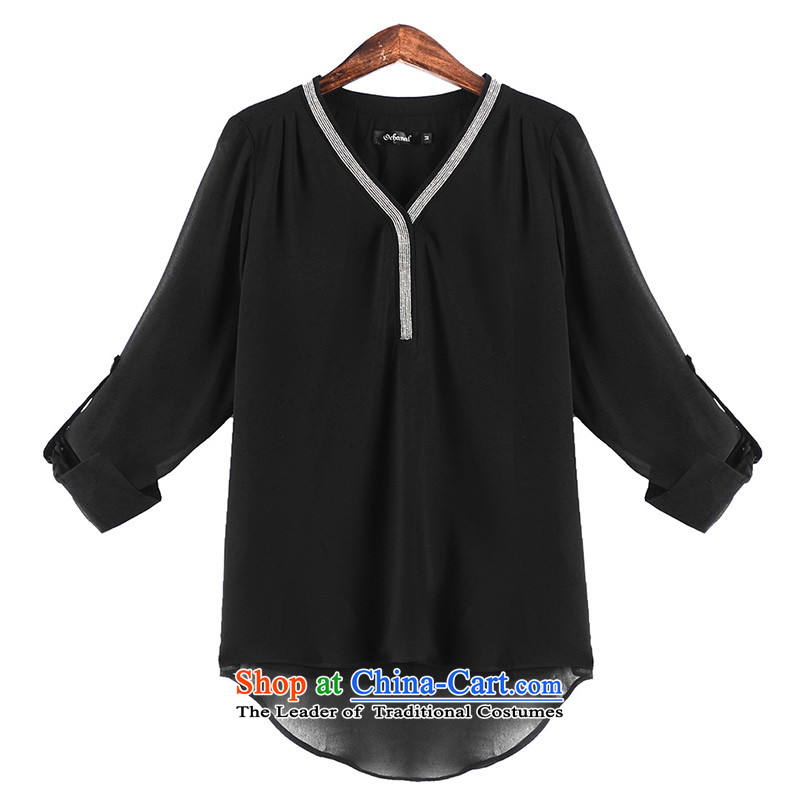 Elizabeth 2015 ultra thick discipline sister larger female autumn replacing V-Neck long-sleeved shirt thick mm chiffon forming the netting fluoroscopy T-shirt, black 5XL, SN1016 new discipline sa shopping on the Internet has been pressed.