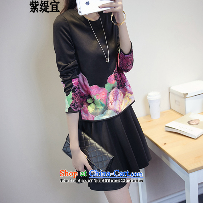 The first declared as thick mm to increase women's code during the spring and autumn new Korean video thin two T-shirts shirt + upper body skirts?7344_ black?3XL around 922.747 150 - 160131