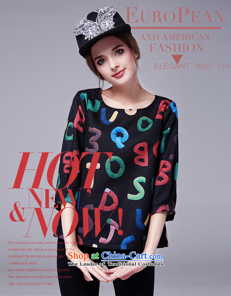 Elizabeth 2015 Europe 200 Ji Jin larger women with new fall of 7 mm thick-sleeved T-shirt letters forming the chiffon Ms. stamp shirt SN1021 black 2XL Photo, prices, brand platters! The elections are supplied in the national character of distribution, so action, buy now enjoy more preferential! As soon as possible.