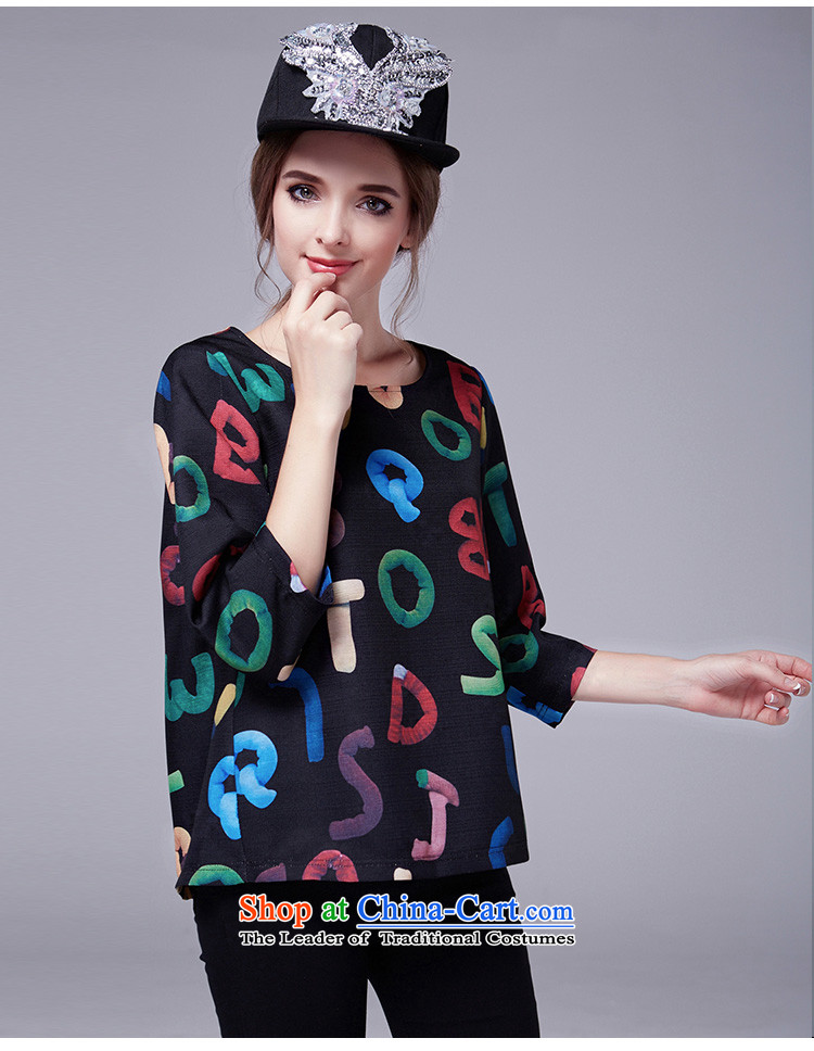 Elizabeth 2015 Europe 200 Ji Jin larger women with new fall of 7 mm thick-sleeved T-shirt letters forming the chiffon Ms. stamp shirt SN1021 black 2XL Photo, prices, brand platters! The elections are supplied in the national character of distribution, so action, buy now enjoy more preferential! As soon as possible.