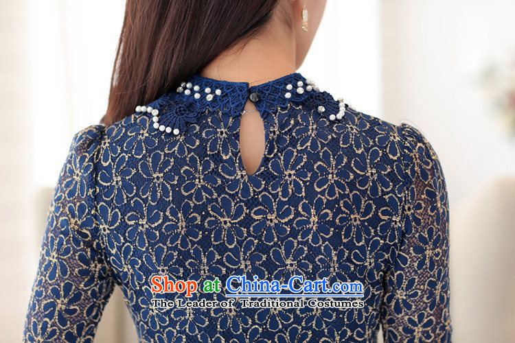 Morning to new autumn 2015 installed to increase the number of women with lace Mock-Neck Shirt Sau San video thin solid long-sleeved shirt, forming the pearl of the nails t-shirt blue 5XL recommendations seriously pictures, price weighs 160-170, brand platters! The elections are supplied in the national character of distribution, so action, buy now enjoy more preferential! As soon as possible.