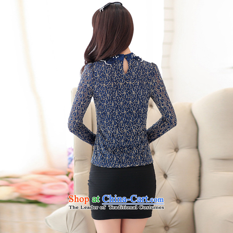 Morning to new autumn 2015 installed to increase the number of women with lace Mock-Neck Shirt Sau San video thin solid long-sleeved shirt, forming the pearl of the nails t-shirt blue 5XL recommended that morning that weighs 160-170 , , , shopping on the Internet