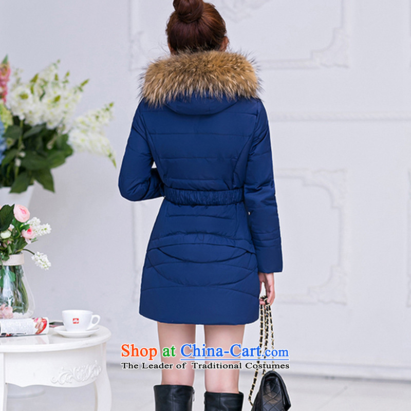 Better the winter of 2015, Amman in Korea long feather cotton coat female larger foutune nagymaros collar thick duvet cotton-mm warm jacket 1068 Blue XXXL suitable for 140 catties, better - 160 persons in the Cayman , , , shopping on the Internet