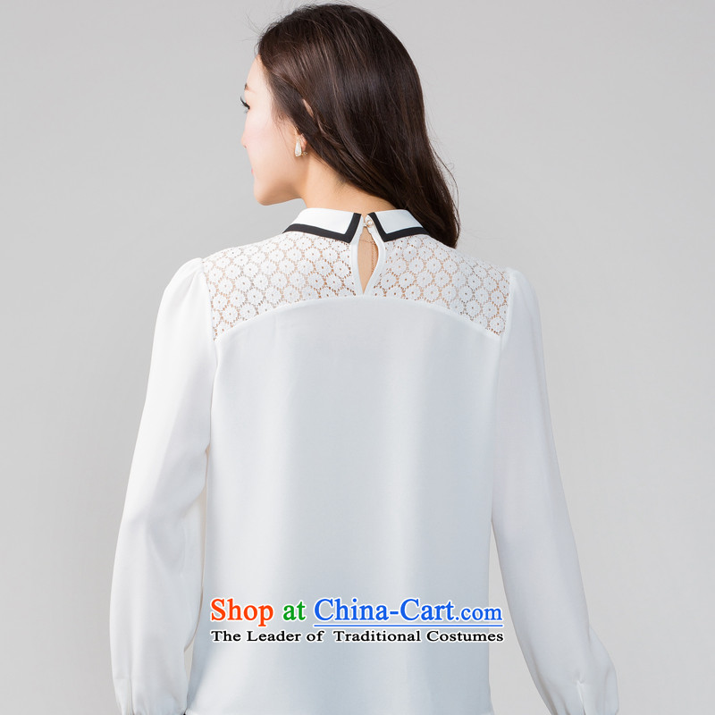 Princess Returning Pearl 2015 Autumn replacing Korea auspicious Edition to increase the number of women with thick mm thin knocked color graphics Sau San stitching long-sleeved shirt, forming the chiffon shirt K5581 4XL, white rattled auspicious shopping