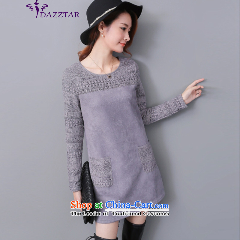  Large DAZZTAR Women 2015 autumn and winter new plus lint-free video in Sau San thick thin long-sleeved shirt, forming the long gray  XL,DAZZTAR,,, DM0169 shopping on the Internet