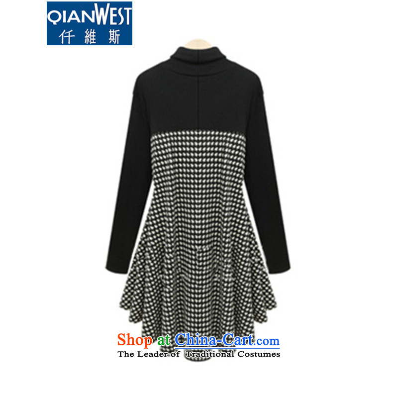 The Scarlet Letter, 200 mm thick large burden of female chidori grid high collar 2015 Autumn New) Knitting wild princess dresses 835 Black 3XL recommended weight, the scarlet letter 140-160 characters (QIANWEISI) , , , shopping on the Internet