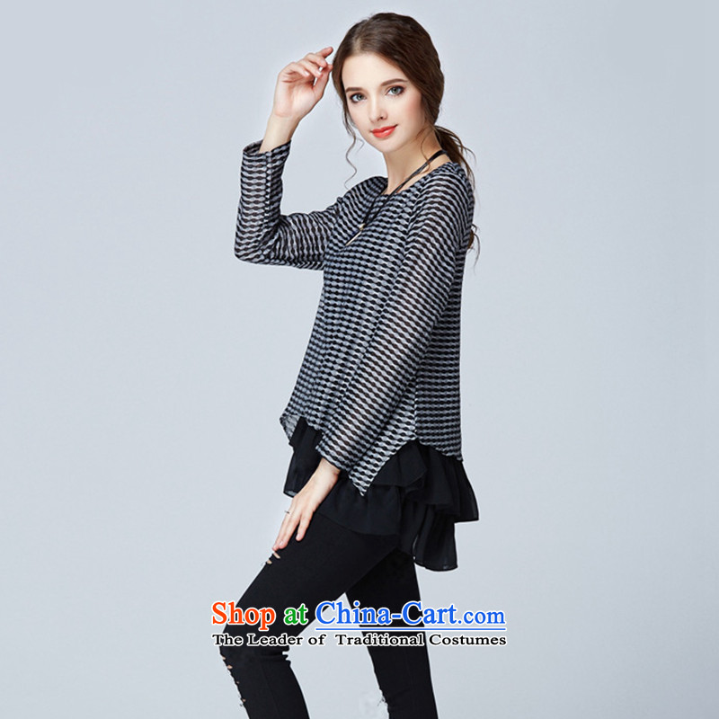Elizabeth discipline high-end of 2015 Ultra graphics thin women's code autumn new plaid T-shirt loose chiffon stitching leave two long-sleeve female to xl shirt color picture 2XL, SN1506 discipline Windsor shopping on the Internet has been pressed.