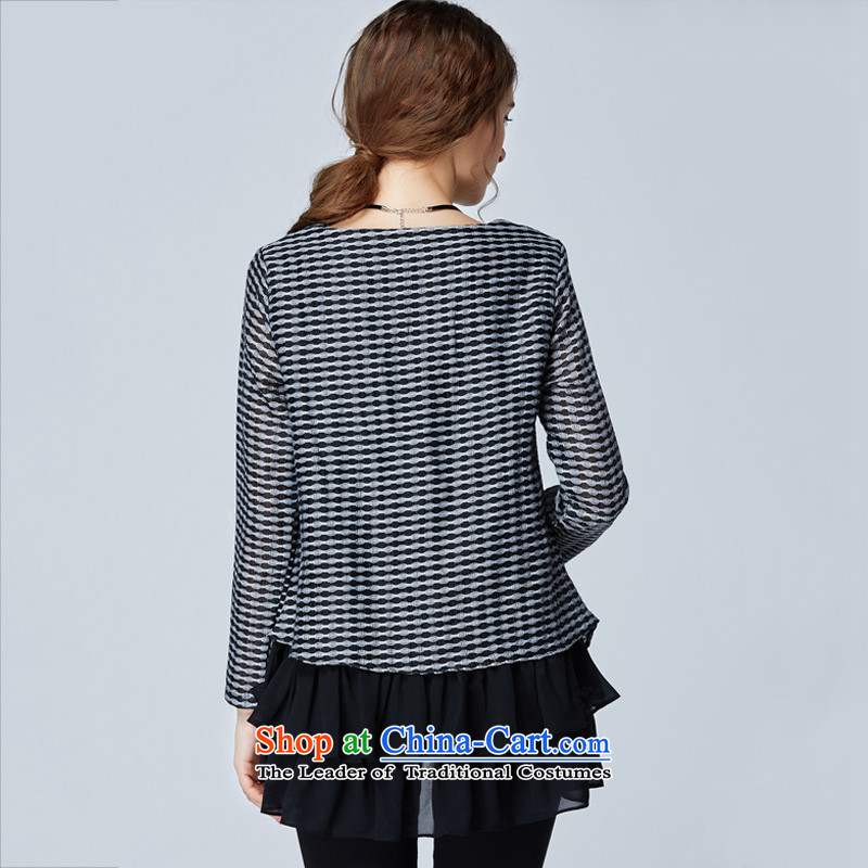 Elizabeth discipline high-end of 2015 Ultra graphics thin women's code autumn new plaid T-shirt loose chiffon stitching leave two long-sleeve female to xl shirt color picture 2XL, SN1506 discipline Windsor shopping on the Internet has been pressed.