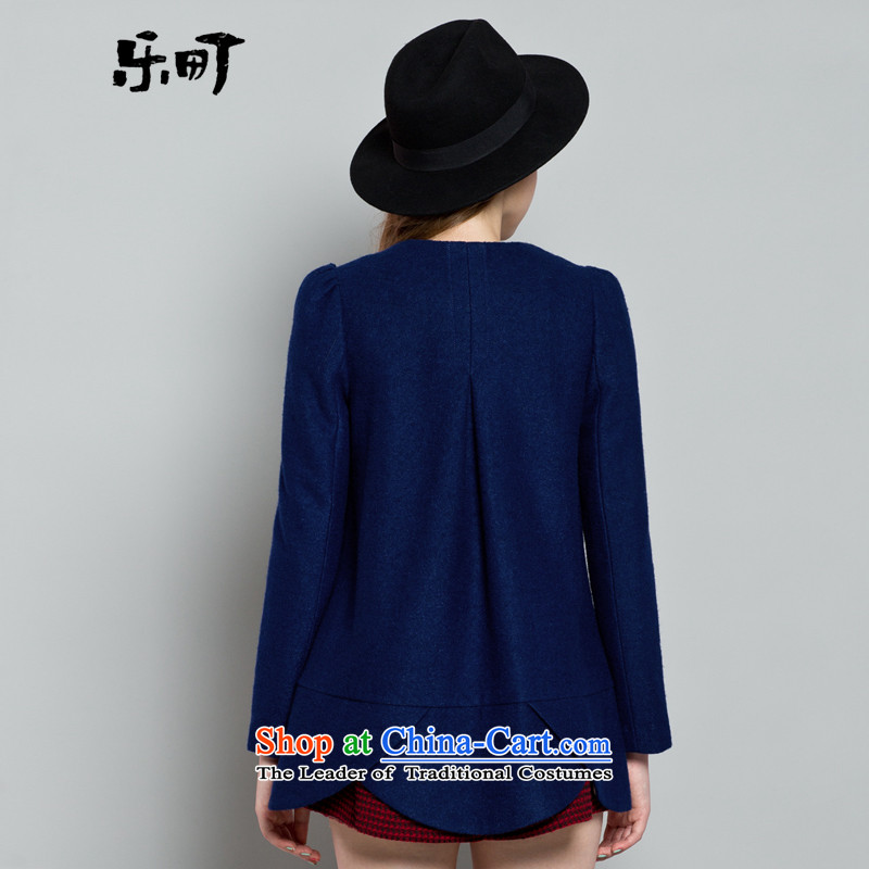 Lok-machi 2015 Autumn In New jacket, long hair? coats of coat before the end of the waves of pure colors round-neck collar L/165, blue jacket Lok-machi , , , shopping on the Internet