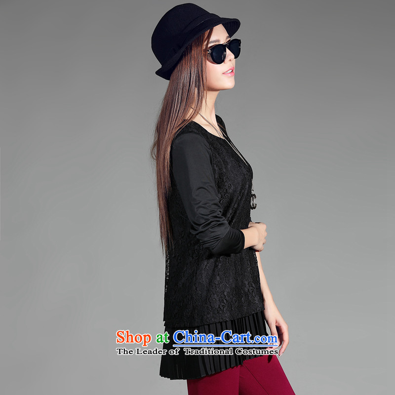 For M- 2015 to increase the number of women in the autumn of Korean New fat mm lace long-sleeved T-shirt, forming the Netherlands W5027 XXXXL, black collar-m , , , shopping on the Internet