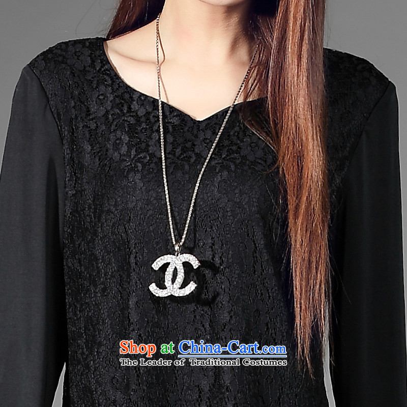 For M- 2015 to increase the number of women in the autumn of Korean New fat mm lace long-sleeved T-shirt, forming the Netherlands W5027 XXXXL, black collar-m , , , shopping on the Internet