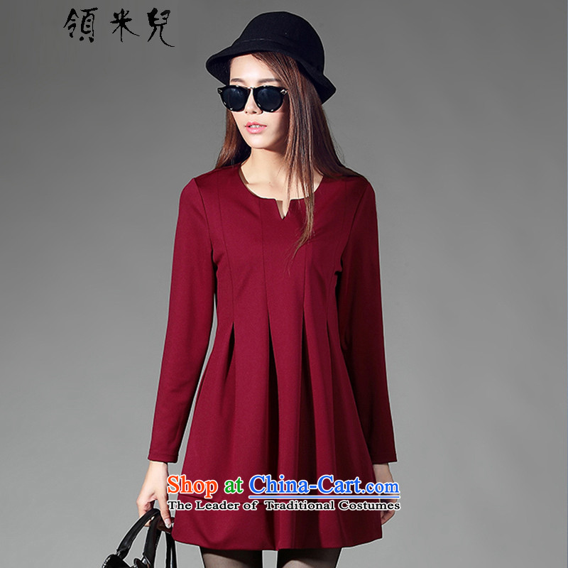 For M-2015 to increase the number of women with thick mm autumn replacing the new graphics and the brother-in-Law Sau San thin cotton long-sleeved dresses W2072XXXL wine red