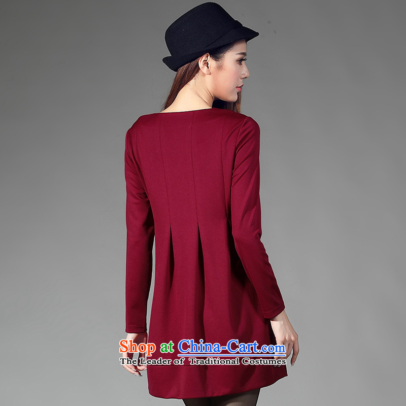 For M- 2015 to increase the number of women with thick mm autumn replacing the new graphics and the brother-in-Law Sau San thin cotton long-sleeved dresses W2072 XXXL, wine red collar m-shopping on the Internet has been pressed.