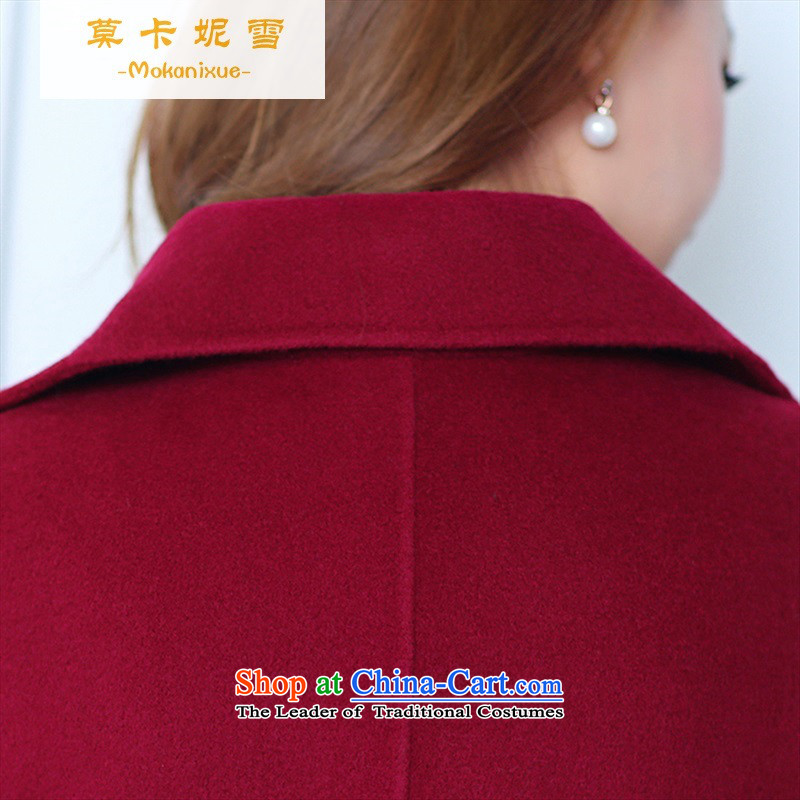 Morcar Connie Snow European site 2015 autumn and winter new two-sided cashmere overcoat female long-sleeved lapel long hair? high-end jacket female wine red S Mok Carne (mokanixue snow) , , , shopping on the Internet