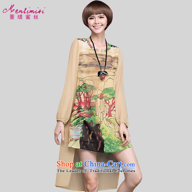 Golden Harvest autumn population with honey economy to increase the number of female Korean version of Add stamp thick sister loose video thin long-sleeved irregular chiffon dresses2507khaki5XL_ recommendations 180-200 catties_