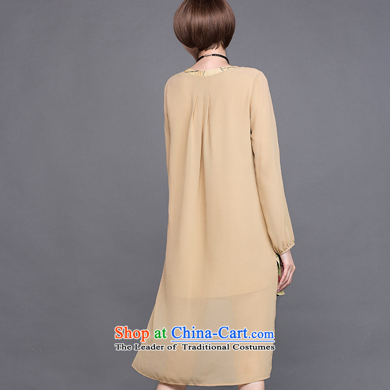 Golden Harvest autumn population with honey economy to increase the number of female Korean version of Add stamp thick sister loose video thin long-sleeved irregular chiffon dresses 2507 khaki 5XL( recommendations 180-200), Overgrown Tomb economy honey ca