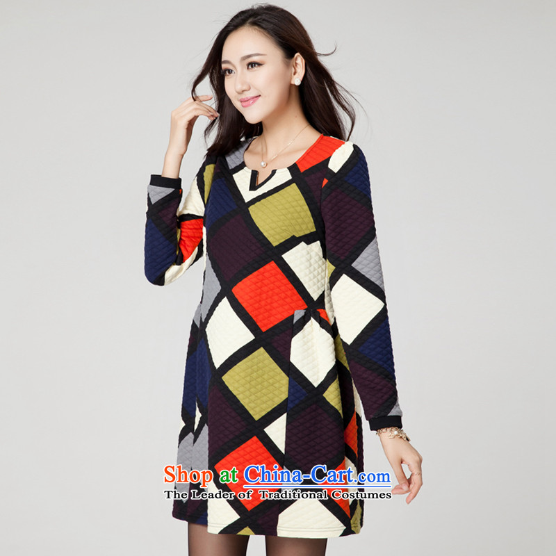 For M- 2015 to increase the number of ladies Fall/Winter Collections new Korean grid stamp, Hin thick long-sleeved forming the thin dresses K050 3XL, suit for M-shopping on the Internet has been pressed.