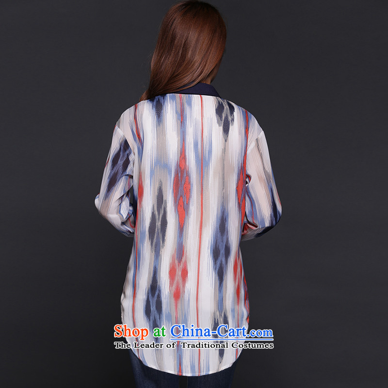 For M- 2015 to increase the number of women in the autumn of Korean New fat mm very casual streaks long-sleeved shirt stamp chiffon colored 2XL, Y1267 picture for M-shopping on the Internet has been pressed.