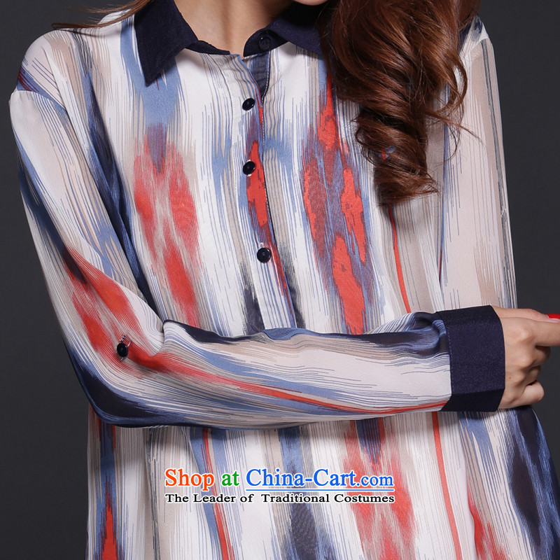 For M- 2015 to increase the number of women in the autumn of Korean New fat mm very casual streaks long-sleeved shirt stamp chiffon colored 2XL, Y1267 picture for M-shopping on the Internet has been pressed.