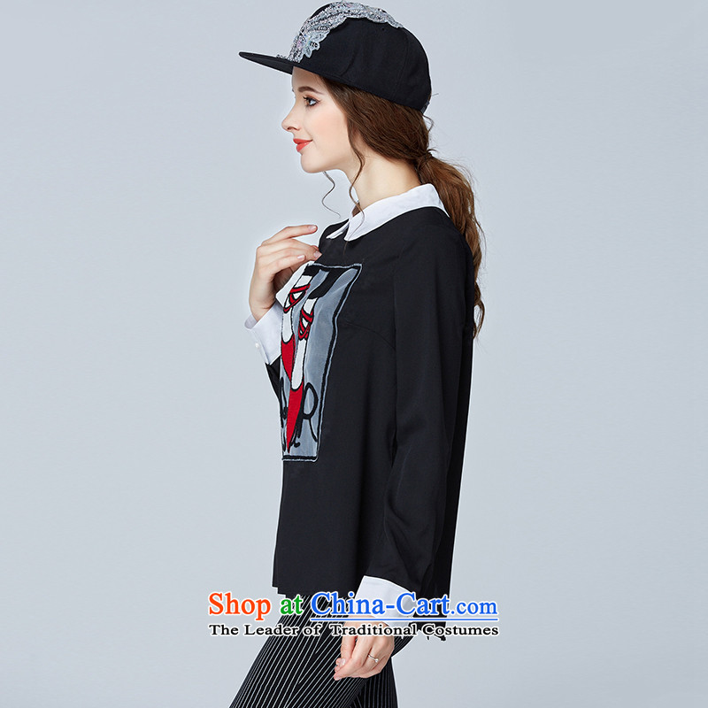 The Ni dream new) Autumn 2015 Europe 200 catties to increase women's Code Red Shoe stylish mm thick embroidered clothes s1899 female long-sleeved shirt , black XXXL, Connie Dream , , , shopping on the Internet