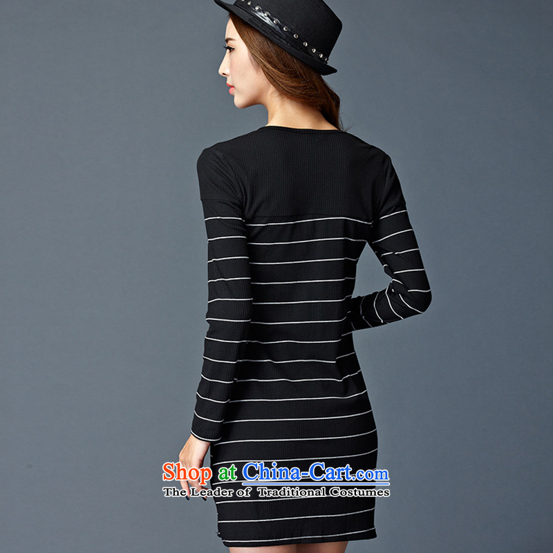 For M- 2015 XL women with new expertise autumn mm video thin stylish wild streaks stitching long-sleeved dresses and forming the skirt W2088 package black stripe for M-3XL, shopping on the Internet has been pressed.